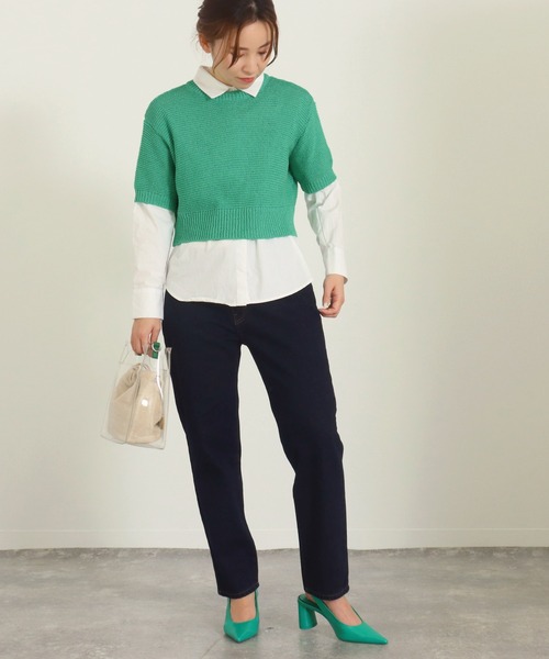 AULI（アウリィ）の「【低身長向けサイズ】ショート丈半袖ニットプルオーバー（ニット/セーター・レディース・オレンジ/グリーン/ライトベージュ・S）」の12枚目の写真