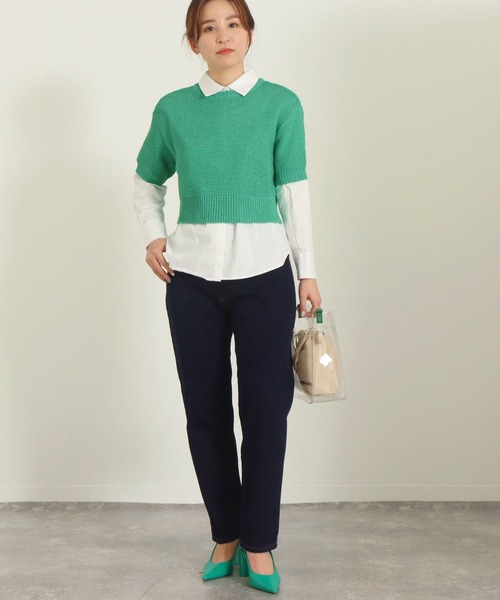 AULI（アウリィ）の「【低身長向けサイズ】ショート丈半袖ニットプルオーバー（ニット/セーター・レディース・オレンジ/グリーン/ライトベージュ・S）」の14枚目の写真