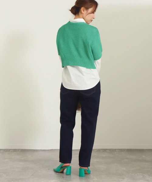 AULI（アウリィ）の「【低身長向けサイズ】ショート丈半袖ニットプルオーバー（ニット/セーター・レディース・オレンジ/グリーン/ライトベージュ・S）」の15枚目の写真