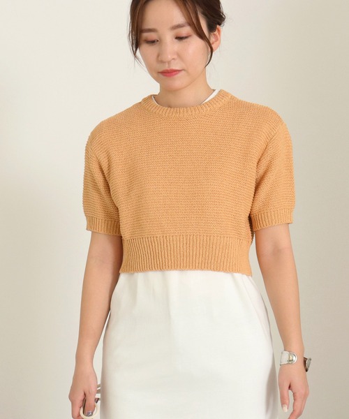 AULI（アウリィ）の「【低身長向けサイズ】ショート丈半袖ニットプルオーバー（ニット/セーター・レディース・オレンジ/グリーン/ライトベージュ・S）」の16枚目の写真