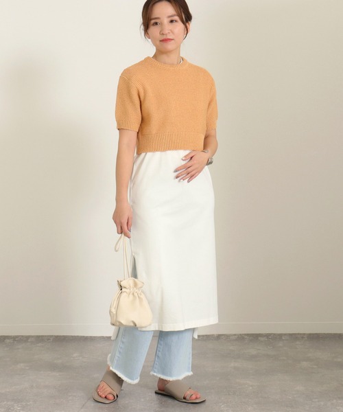 AULI（アウリィ）の「【低身長向けサイズ】ショート丈半袖ニットプルオーバー（ニット/セーター・レディース・オレンジ/グリーン/ライトベージュ・S）」の19枚目の写真