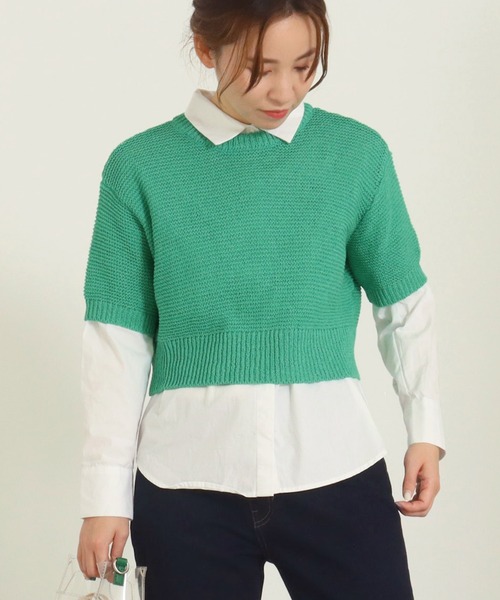 AULI（アウリィ）の「【低身長向けサイズ】ショート丈半袖ニットプルオーバー（ニット/セーター・レディース・オレンジ/グリーン/ライトベージュ・S）」の22枚目の写真