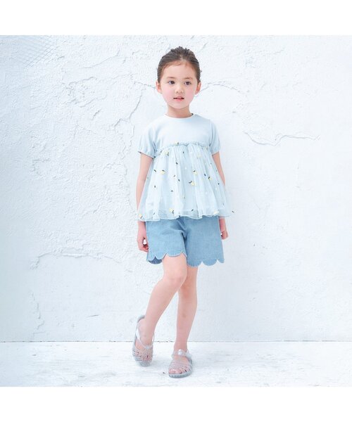 apres les cours（アプレレクール）の「WEB限定 レモンチュール切替チュニック（チュニック・キッズ・イエロー/サックスブルー・100/120/110/140/90/130/80）」の3枚目の写真