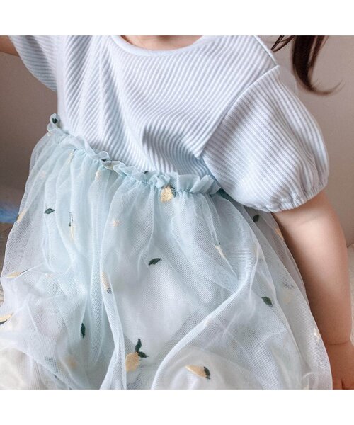 apres les cours（アプレレクール）の「WEB限定 レモンチュール切替チュニック（チュニック・キッズ・イエロー/サックスブルー・100/120/110/140/90/130/80）」の7枚目の写真