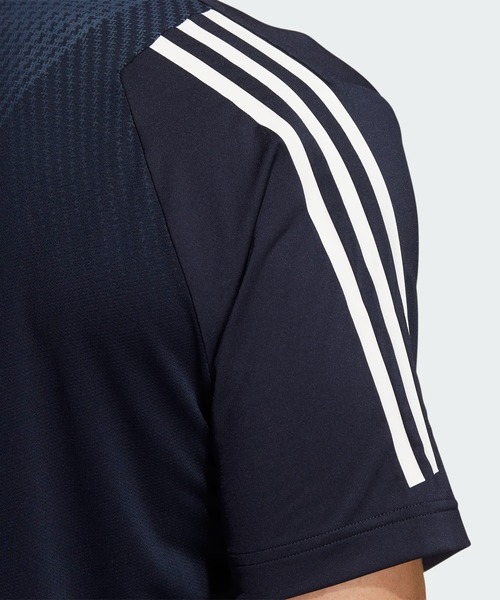 90s adidas アディダスゴルフ 半袖ポロシャツ ストライプ 紺 XL