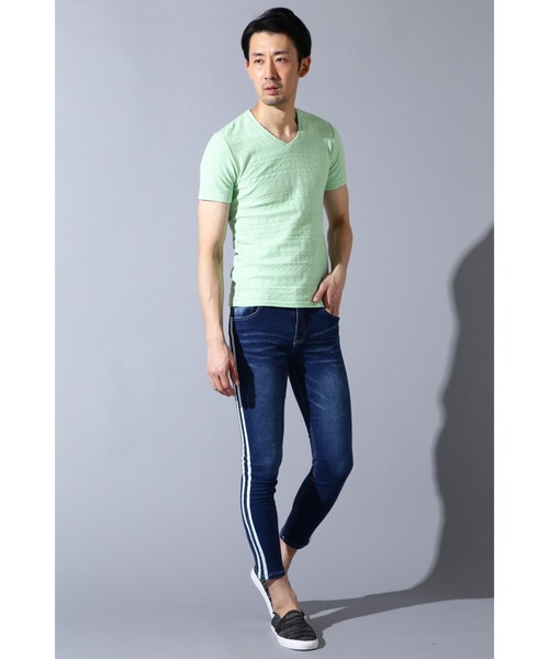 BLUE TORNADO（ブルートルネード）の「BLUE TORNADO∴リンクスジャガード半袖VネックTee（Tシャツ/カットソー・メンズ・ライトグリーン・M/L）」の3枚目の写真