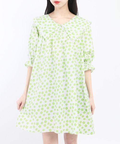 WC（ダブル シー）の「フラワーダブルカラーワンピース（ワンピース・レディース・ブラック/イエロー/グリーン・FREE）」の7枚目の写真