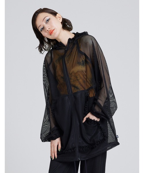 Little sunny bite（リトルサニーバイト）の「Mesh frill hoodie（パーカー・レディース・ブラック/クリーム/グリーン/パープル・SMALL/MEDIUM）」の3枚目の写真