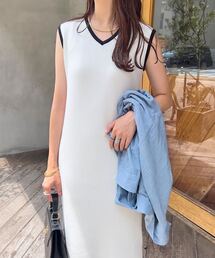 ［ 岡部あゆみさんコラボ ］選べるネックとタイプ リブニットノースリーブワンピース