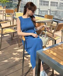 ［ 岡部あゆみさんコラボ ］選べるネックとタイプ リブニットノースリーブワンピース
