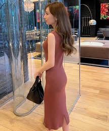 ［ 岡部あゆみさんコラボ ］選べるネックとタイプ リブニットノースリーブワンピース