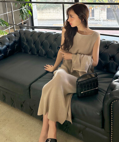 ワンピース Ayumi 岡部あゆみさんコラボ ] 選べる2タイプ リブニットロングスリーブ