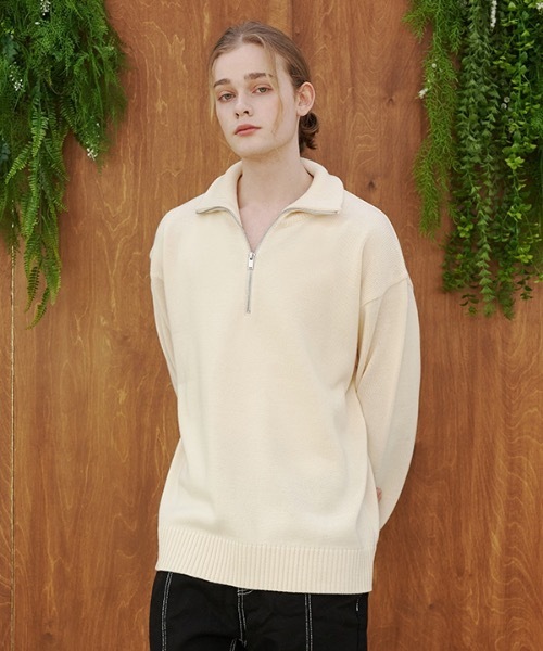 【BLONDNINE 】プレーンハーフジップアップ ニットトップス / PLAIN HALF ZIP-UP KNIT TOP
