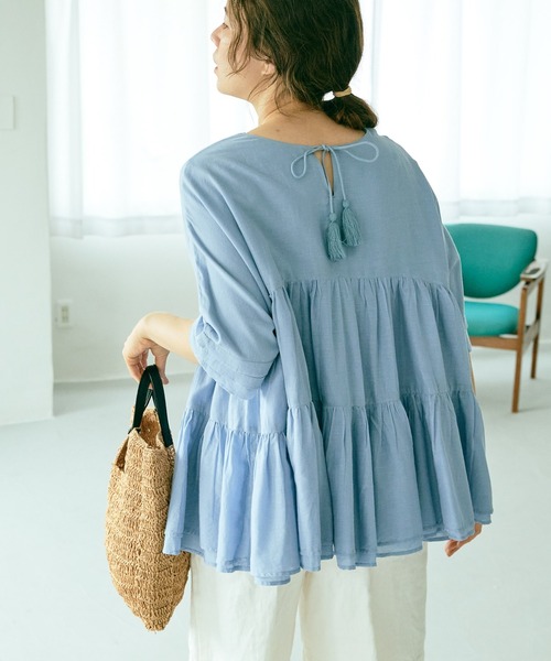 PUAL CE CIN（ピュアルセシン）の「インドコットンボイルブラウス（シャツ/ブラウス・レディース・ホワイト/ブラック/グリーン/ブルー/ピンク・FREE）」の4枚目の写真