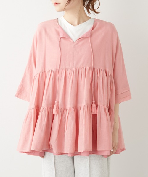 PUAL CE CIN（ピュアルセシン）の「インドコットンボイルブラウス（シャツ/ブラウス・レディース・ホワイト/ブラック/グリーン/ブルー/ピンク・FREE）」の18枚目の写真