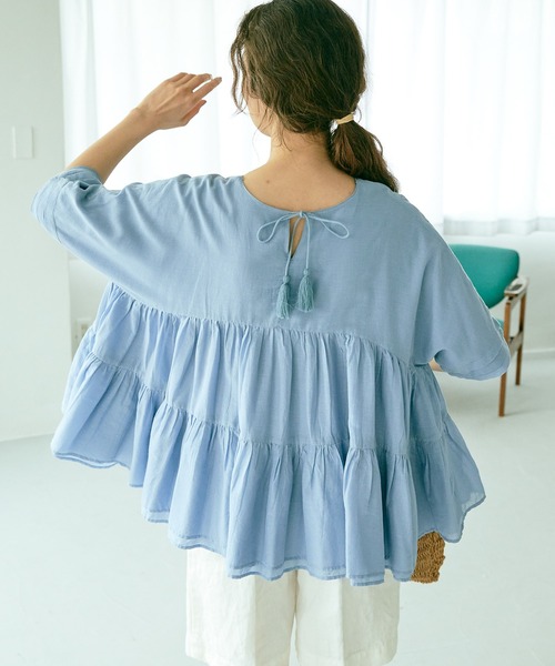 PUAL CE CIN（ピュアルセシン）の「インドコットンボイルブラウス（シャツ/ブラウス・レディース・ホワイト/ブラック/グリーン/ブルー/ピンク・FREE）」の20枚目の写真