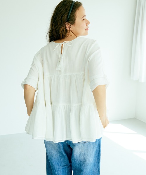 PUAL CE CIN（ピュアルセシン）の「インドコットンボイルブラウス（シャツ/ブラウス・レディース・ホワイト/ブラック/グリーン/ブルー/ピンク・FREE）」の6枚目の写真