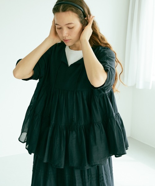 PUAL CE CIN（ピュアルセシン）の「インドコットンボイルブラウス（シャツ/ブラウス・レディース・ホワイト/ブラック/グリーン/ブルー/ピンク・FREE）」の8枚目の写真