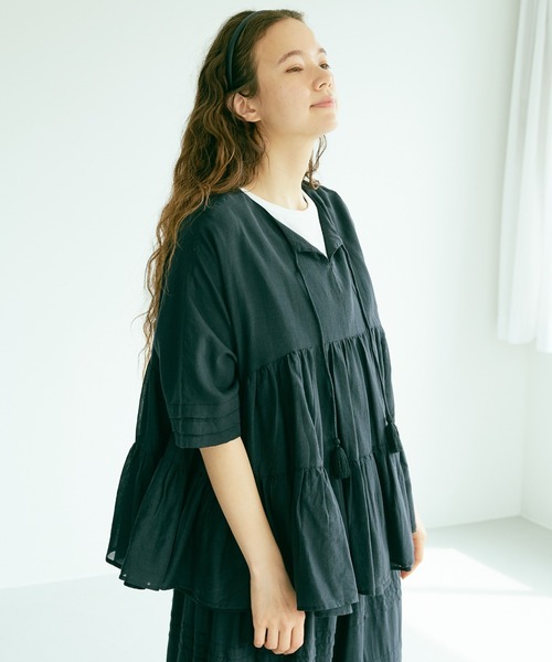 PUAL CE CIN（ピュアルセシン）の「インドコットンボイルブラウス（シャツ/ブラウス・レディース・ホワイト/ブラック/グリーン/ブルー/ピンク・FREE）」の9枚目の写真