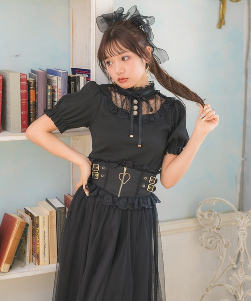 ROJITA（ロジータ）の「デコルテレーステレコTOPS（Tシャツ/カットソー・レディース・ホワイト/ブラック/ピンク/ミント・FREE）」の6枚目の写真