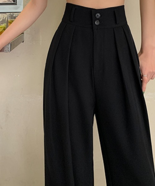 MANGROVE（マングローブ）の「ハイウエストタック入りスラックスパンツ（スラックス・レディース・ブラック/グレー・MEDIUM/LARGE）」の6枚目の写真