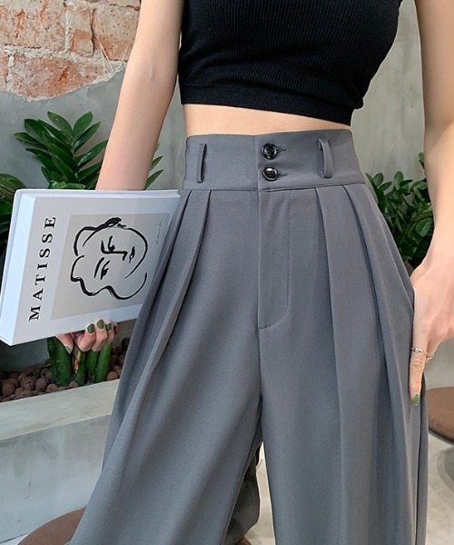 MANGROVE（マングローブ）の「ハイウエストタック入りスラックスパンツ（スラックス・レディース・ブラック/グレー・MEDIUM/LARGE）」の8枚目の写真