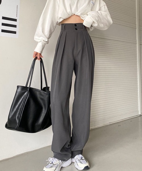 MANGROVE（マングローブ）の「ハイウエストタック入りスラックスパンツ（スラックス・レディース・ブラック/グレー・MEDIUM/LARGE）」の12枚目の写真