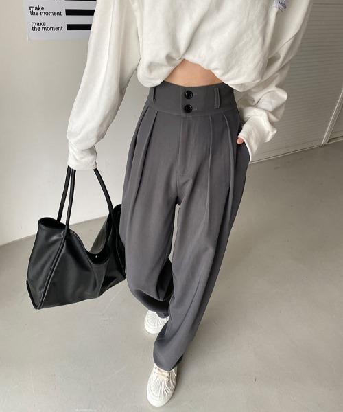 MANGROVE（マングローブ）の「ハイウエストタック入りスラックスパンツ（スラックス・レディース・ブラック/グレー・MEDIUM/LARGE）」の11枚目の写真