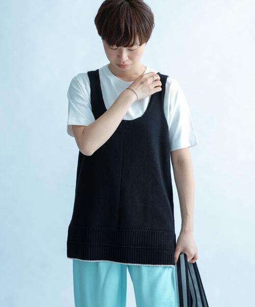 FORK&SPOON（フォークアンドスプーン）の「FORK&SPOON　リネン混ニットタンクトップ（タンクトップ・レディース・ベージュ/ブラック・1）」の16枚目の写真