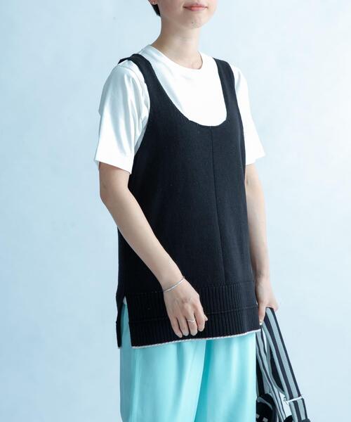FORK&SPOON（フォークアンドスプーン）の「FORK&SPOON　リネン混ニットタンクトップ（タンクトップ・レディース・ベージュ/ブラック・1）」の3枚目の写真