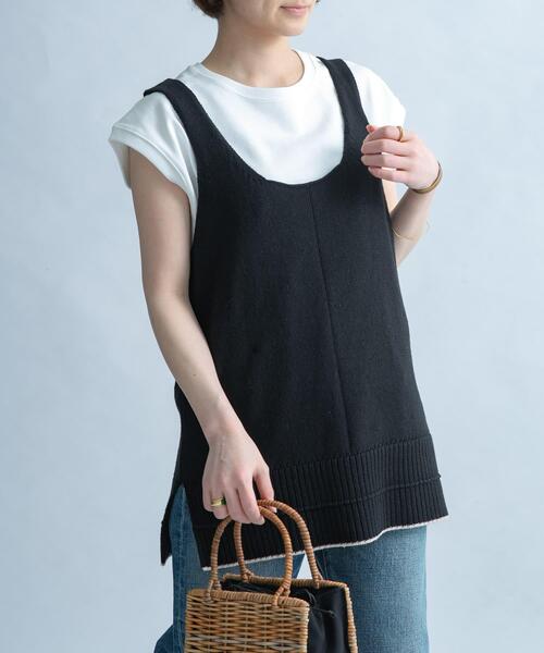 FORK&SPOON（フォークアンドスプーン）の「FORK&SPOON　リネン混ニットタンクトップ（タンクトップ・レディース・ベージュ/ブラック・1）」の8枚目の写真