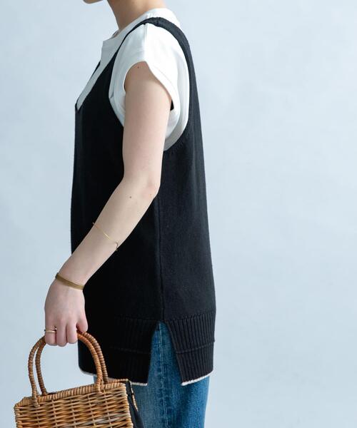 FORK&SPOON（フォークアンドスプーン）の「FORK&SPOON　リネン混ニットタンクトップ（タンクトップ・レディース・ベージュ/ブラック・1）」の4枚目の写真