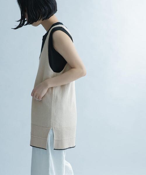 FORK&SPOON（フォークアンドスプーン）の「FORK&SPOON　リネン混ニットタンクトップ（タンクトップ・レディース・ベージュ/ブラック・1）」の5枚目の写真