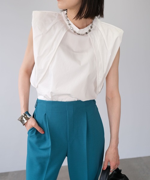 ＡＮＤＪ（アンドジェイ）の「2WAYタックスリーブAラインブラウス（シャツ/ブラウス・レディース・ブラック/パープル/グリーン/ホワイト・M）」の2枚目の写真