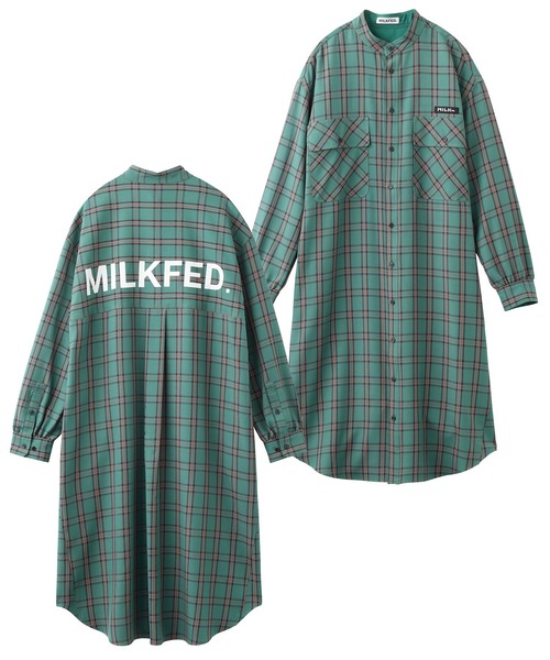 MILKFED.（ミルクフェド）の「BACK LOGO PLAID SHIRT DRESS（ワンピース・レディース・ベージュ/ライトグレー/グリーン・ONE SIZE）」の3枚目の写真