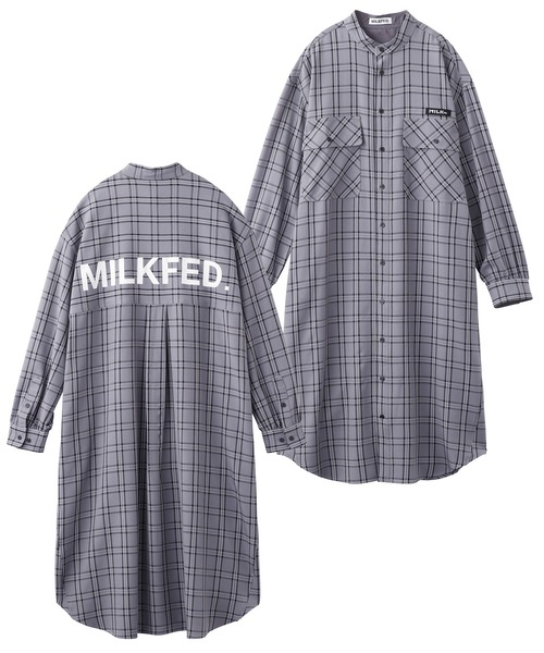 MILKFED.（ミルクフェド）の「BACK LOGO PLAID SHIRT DRESS（ワンピース・レディース・ベージュ/ライトグレー/グリーン・ONE SIZE）」の2枚目の写真