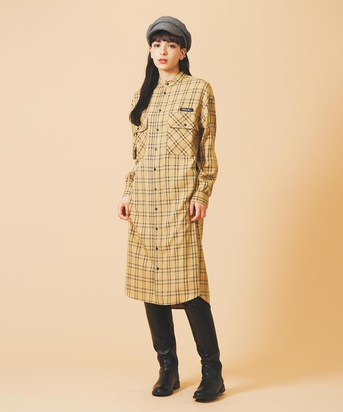 MILKFED.（ミルクフェド）の「BACK LOGO PLAID SHIRT DRESS（ワンピース・レディース・ベージュ/ライトグレー/グリーン・ONE SIZE）」の4枚目の写真