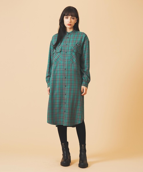 MILKFED.（ミルクフェド）の「BACK LOGO PLAID SHIRT DRESS（ワンピース・レディース・ベージュ/ライトグレー/グリーン・ONE SIZE）」の6枚目の写真