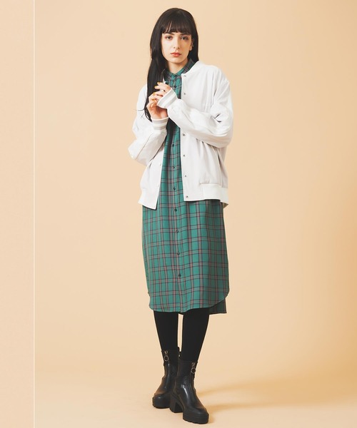 MILKFED.（ミルクフェド）の「BACK LOGO PLAID SHIRT DRESS（ワンピース・レディース・ベージュ/ライトグレー/グリーン・ONE SIZE）」の9枚目の写真