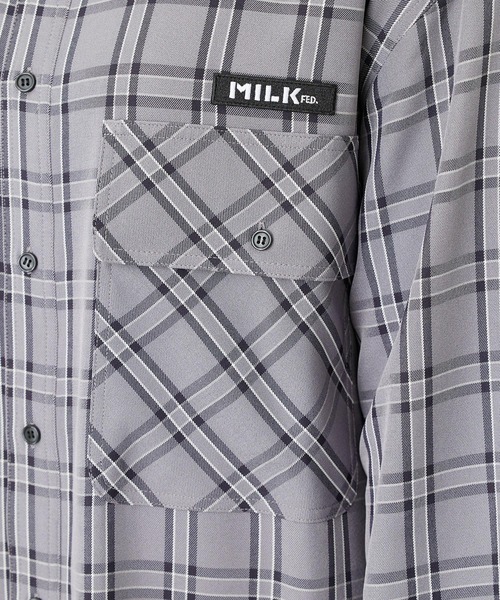 MILKFED.（ミルクフェド）の「BACK LOGO PLAID SHIRT DRESS（ワンピース・レディース・ベージュ/ライトグレー/グリーン・ONE SIZE）」の14枚目の写真