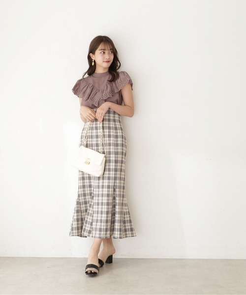 PROPORTION BODY DRESSING（プロポーションボディドレッシング）の「トライアングルチェックマーメイドスカート / 1212220506（スカート・レディース・オフホワイト/ブラウン・SMALL/MEDIUM）」の4枚目の写真