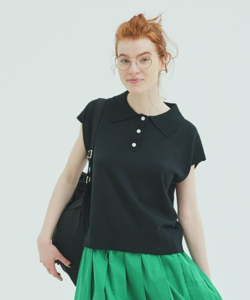 EDIT Gris（エディットグリ）の「襟付きポロニットベスト（ベスト・レディース・ブラック/ブラウン/グリーン/レッド・FREE）」の7枚目の写真