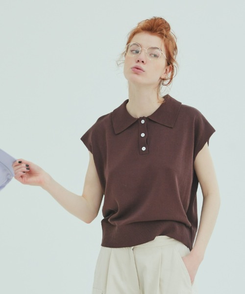 EDIT Gris（エディットグリ）の「襟付きポロニットベスト（ベスト・レディース・ブラック/ブラウン/グリーン/レッド・FREE）」の14枚目の写真