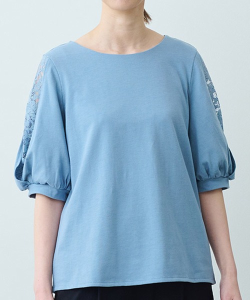 IEDIT(イディット)の「IEDIT 袖スリット&レース遣いの抗菌防臭カットソートップス(Tシャツ/カットソー・レディース・ブラック/ブルー・MEDIUM/XX-LARGE/LARGE/X-LARGE/SMALL)」の1枚目の写真