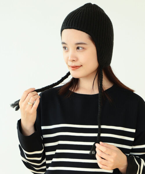 Ray BEAMS(レイビームス)の「Ray BEAMS / イヤーフラップ ニットキャップ(ニットキャップ/ビーニー・レディース・カーキ/ブラック・ONE SIZE)」の4枚目の写真