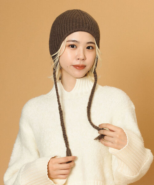 Ray BEAMS(レイビームス)の「Ray BEAMS / イヤーフラップ ニットキャップ(ニットキャップ/ビーニー・レディース・カーキ/ブラック・ONE SIZE)」の7枚目の写真