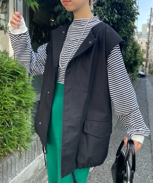 CIAOPANIC(チャオパニック)の「ビッグシルエットミリタリーベスト(ベスト・レディース・ブラック/ベージュ/カーキ・FREE)」の2枚目の写真