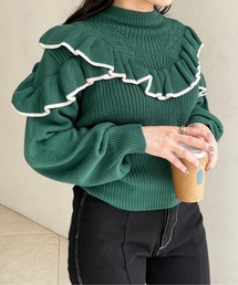 Meli rich | トレンドライクに。ヨークフリルバイカラーニット(ニット/セーター)