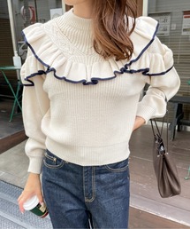 Meli rich | トレンドライクに。ヨークフリルバイカラーニット(ニット/セーター)