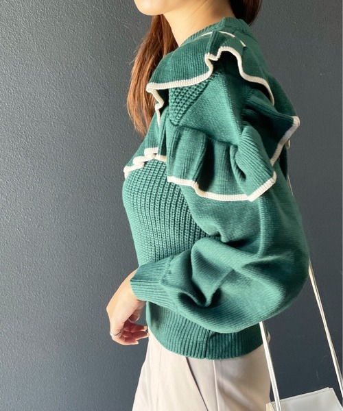 Meli rich（メリーリッチ）の「トレンドライクに。ヨークフリルバイカラーニット（ニット/セーター・レディース・ブラック/グリーン/アイボリー・MEDIUM）」の20枚目の写真